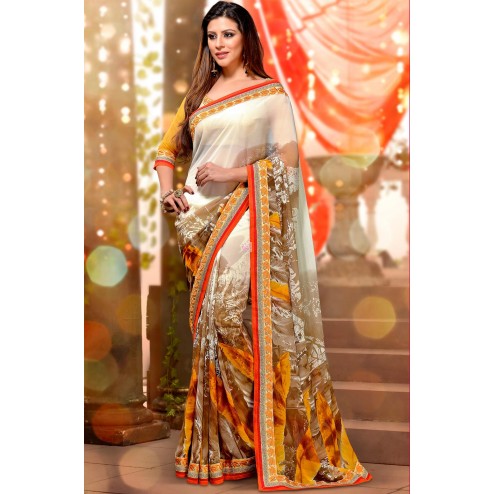Off White Georgette Saree With Blouse