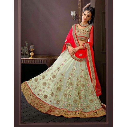Glossy Red Art Silk and Net Wedding Lehenga Choli