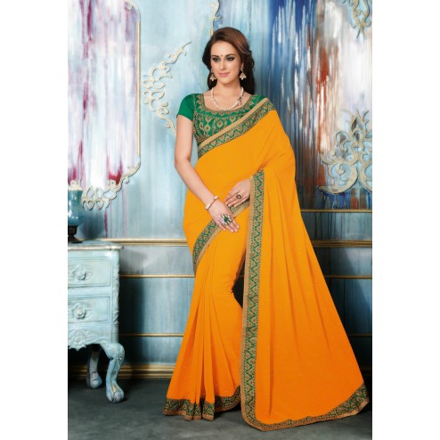 Yellow Georgette Designer Saree With Blouse