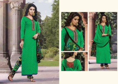 Green Cotton Designer Churidar Kameez