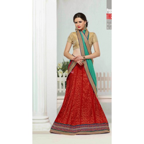 Stylish Red Net Wedding Lehenga Choli