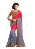 Grey and Red Georgette Wedding Saree With Blouse