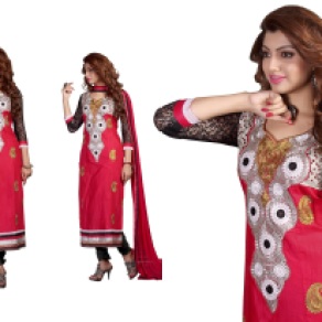 Red Cotton Party Wear Churidar Kameez With Dupatta