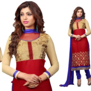 Red and Cream Cotton Indian Churidar Kameez With Dupatta