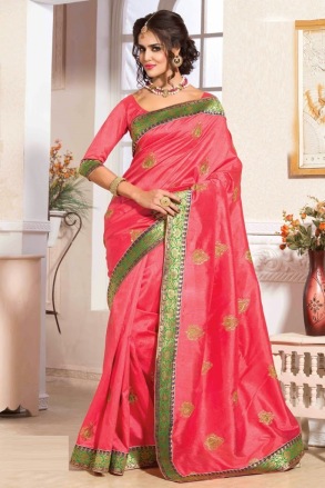 Pink Art Silk Designer Saree With Blouse