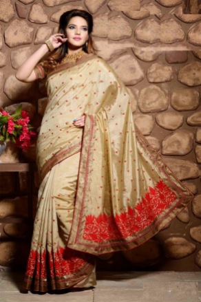 Beige Art Silk Designer Saree With Blouse