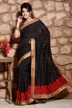 Black Art Silk Wedding Saree With Blouse