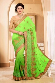 Green Chiffon Party Wear Saree With Blouse