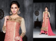 Peach and Cream Georgette Plazzo Kameez With Dupatta