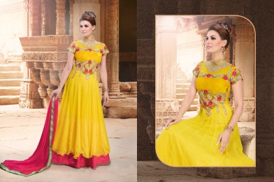Yellow Chiffon Party Wear Anarkali Suits With Dupatta