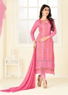 Pink Cotton Party Wear Churidar Kameez With Dupatta