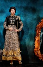 Black and Beige Silk Designer Anarkali Suits With Dupatta