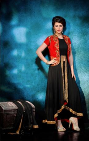 Black and Red Georgette Indian Anarkali Suits With Dupatta