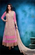 Pink and Beige Net Festival Anarkali Suits With Dupatta