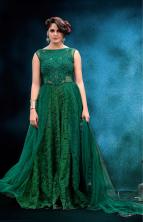 Green Net Party Wear Anarkali Suits With Dupatta