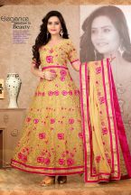 Cream Georgette Indian Anarkali Suits With Dupatta