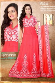 Red Georgette Indian Anarkali Suits With Dupatta