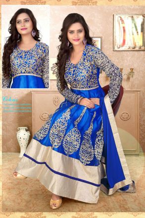 Blue Net Indian Anarkali Suits With Dupatta