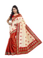 Red and Cream Chanderi Party Wear Saree With Blouse