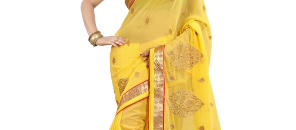 Yellow Chiffon Designer Saree With Blouse