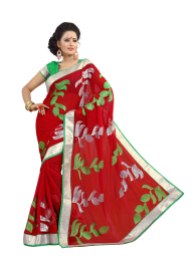Red Chiffon Party Wear Saree With Blouse