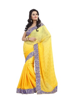 Yellow Jacquard Designer Saree With Blouse