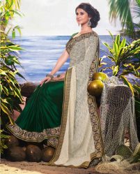 Jennifer Winget Cream and Green Net Saree With Blouse