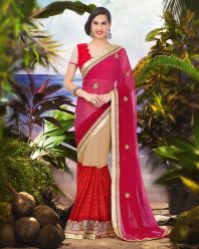 Pink and Maroon Georgette Saree With Blouse