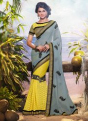 Jennifer Winget Teal and Yellow Georgette Saree With Blouse