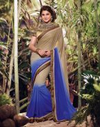 Jennifer Winget Beige and Blue Georgette Saree With Blouse