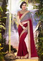 Maroon and Grey Georgette Saree With Blouse