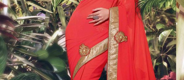 Jennifer Winget Red Georgette Saree With Blouse
