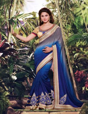 Jennifer Winget Blue and Grey GeorgetteSaree With Blouse