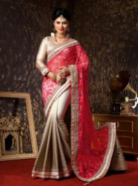 Pink and White Net Designer Saree With Blouse