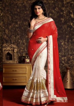 Maroon and White Net Designer Saree With Blouse