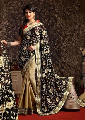 Black and Beige Georgette Indian Saree With Blouse