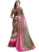 Brown and Pink Georgette Party Wear Saree With Blouse