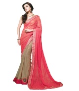 Pink and Beige Georgette Bridal Saree With Blouse