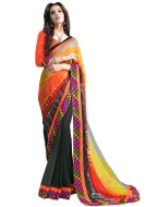 MultiColored Georgette Bridal Saree With Blouse