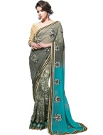 Grey and Blue Georgette Wedding Saree With Blouse