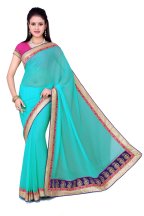 Blue Chiffon Party Wear Saree With Blouse