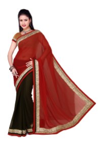 Maroon and Black Chiffon Party Wear Saree With Blouse