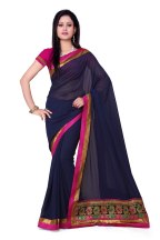 Blue Georgette Wedding Saree With Blouse