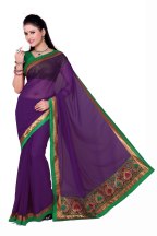 Violet Chiffon Party Wear Saree With Blouse