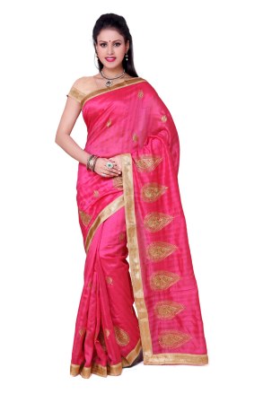 Pink Art Silk Designer Saree With Blouse