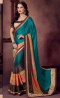 Teal and Brown Georgette Designer Saree With Blouse
