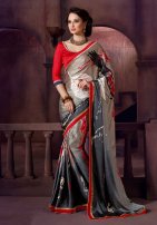 Grey Crepe Party Wear Saree With Blouse