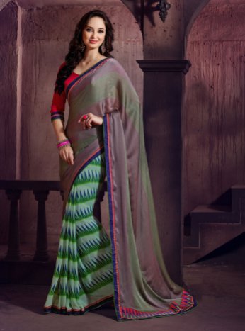 Green Georgette Indian Saree With Blouse