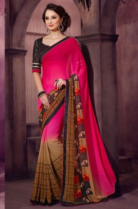 Pink and Cream Georgette Party Wear Saree With Blouse