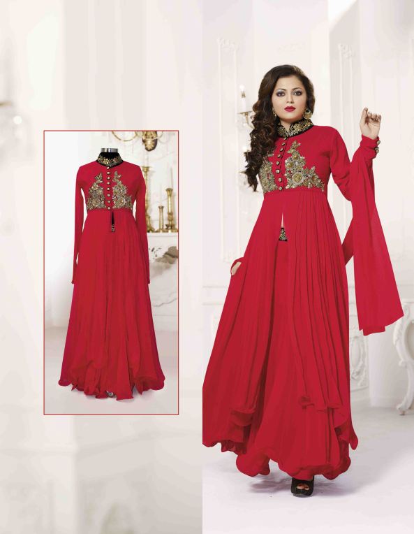 Drashti Dhami Red Georgette Anarkali Suits With Dupatta
